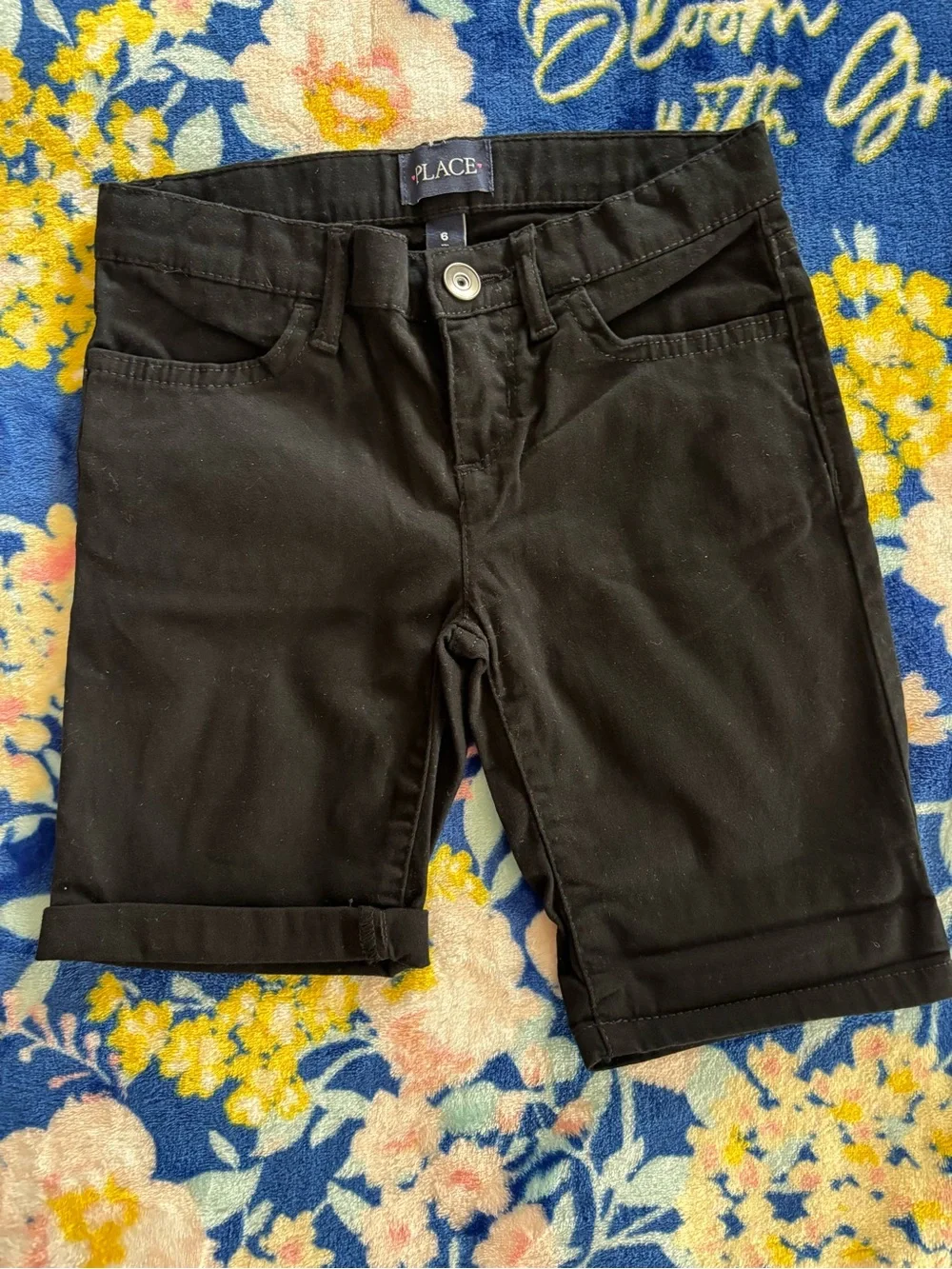 Place Girls Black Rolled Cuff Hem Cotton Bermuda Shorts | Size: 6
